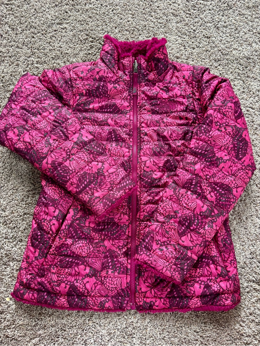 Girls The North Face reversible mossbud swirl Roxbury Pink Butterfly camo Jacket